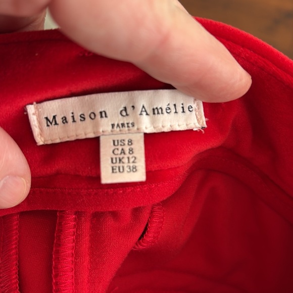 Women's Statement Red Trousers Velvet Pants by Maison d' Amelie Size 8 Holiday - Picture 8 of 10